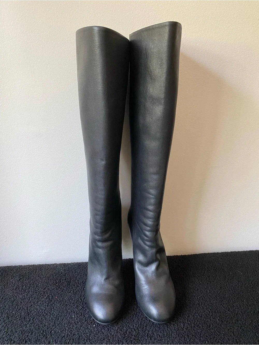 Chanel Leather Knee-High Women's Boots with Pearl Heels
